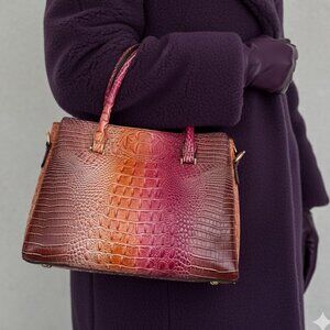 Embossed Croc PU Leather Satchel Removable Crossbody Strap Brown Pu…